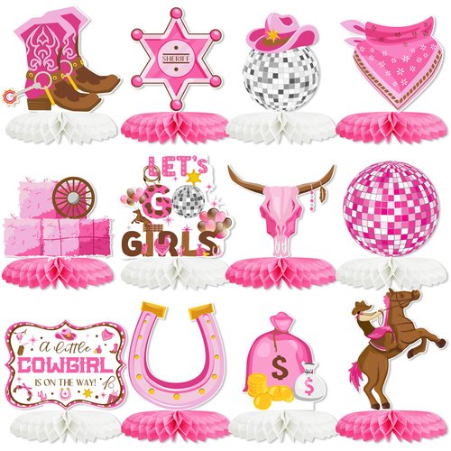 12PCS Cowgirl Party Decorations Western Cowgirl Honeycomb Centerpieces for Tables Lets Go Girls P...
