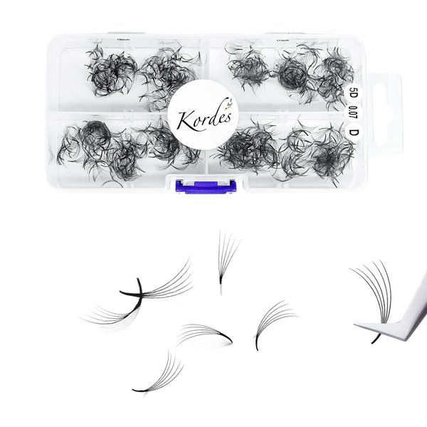 Kordes Premade Fans Lash Extensions - Mix Size 10 to 13mm - For Professional Use - Promade Volume Eyelash Extensions (5D D Curl)