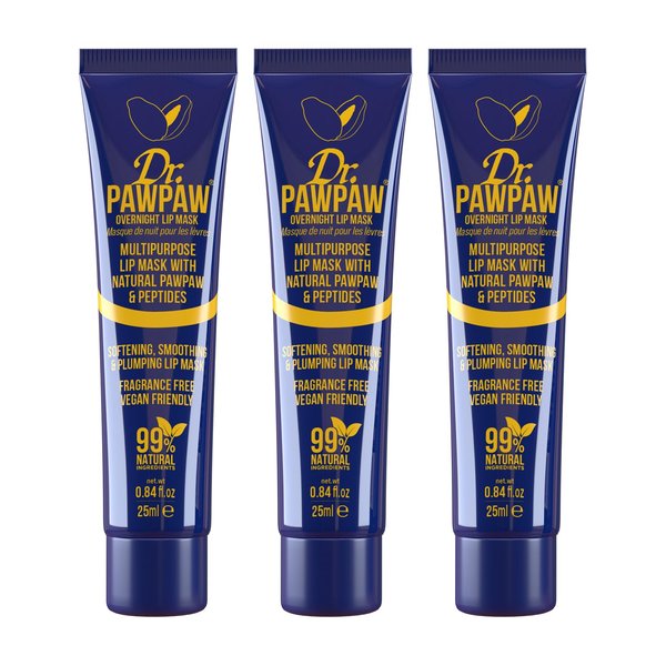 Dr.PAWPAW Overnight Lip Mask - Multi-Purpose Balm, Natural Pawpaw & Peptides Smooth Skin, Cracked Lips, Vegan, Ethical Beauty & Fregrance Free (3 x 25 ml)