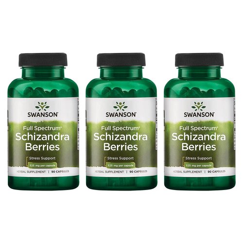 Swanson Full Spectrum Schizandra Berries - Herbal Supplement Promoting Stress Support & Liver Health - Helps Easy Body and Mind w/Natural Ingredients - (90 Capsules, 525mg Each) 3 Pack