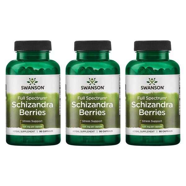 Swanson Full Spectrum Schizandra Berries - Herbal Supplement Promoting Stress Support & Liver Health - Helps Easy Body and Mind w/Natural Ingredients - (90 Capsules, 525mg Each) 3 Pack