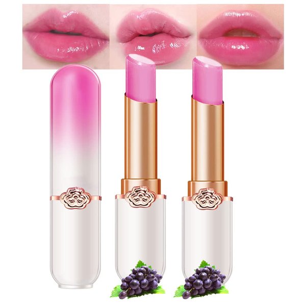 BINGBRUSH 2 Pcs Grape Color Changing Lipstick Lip Tinted Queen, PH Mood Long Lasting Labiales Moisturizer Lip Gloss Lip Balm Tinted Magic Lip Stain Makeup Lipstick Set for Women