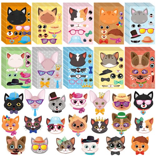 100 Sheets Cats Stickers for Kids Make Your Own Cats Stickers Animal Stickers for Birthday Gift Party Favors Supplies Teacher Art Games Activity Craft Reward