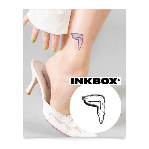 Inkbox Temporary Tattoos, Semi-Permanent Tattoo, One Premium Easy Long Lasting, Water-Resistant Temp Tattoo with For Now Ink - Lasts 1-2 Weeks, Clock Tattoo, Dali, 2 x 2 in