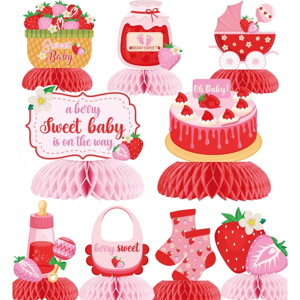 9pcs Strawberry Baby Shower Party Honeycomb Centerpieces Sweet Berry Party Decorations for Girls A Berry Sweet Baby is on The Way Decorations Strawberry Baby Shower Party Supplies