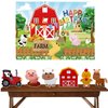 7Pcs Farm Themed Party Supplies,Indoor and Outdoor Farm Animals 3D Table Decoration,Include Farm Animals Centerpieces and Farm Happy Birthday Background Cloth
