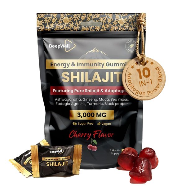 Pure Himalayan Shilajit Gummies Gold Grade Shilajit Riched with Ashwagandha Fulvic Acid & 85+ Trace Minerals - No Added Sugar - Individually Wrapped - Shilajit Gummies for Men & Women - 60 Gummy