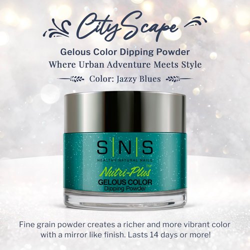 SNS Nail Dip Powder, Gelous Color Dipping Powder - Jazzy Blues (Blue/Teal, Shimmer) - Long-Lasting Dip Nail Color Lasts 14 Days - Low-Odor & No UV Lamp Required - 1 OZ
