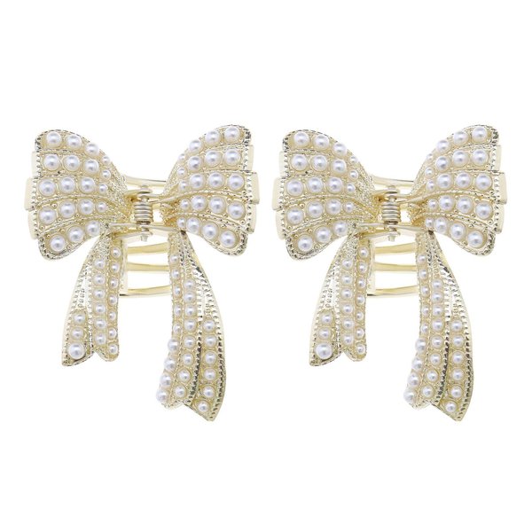 Micro Traders 2PCS Bow Hair Claw Clips Delicate Pearl Hair Claw Clamps Metal Hair Accessories for Girl Women Hair DIY Accessory Headwear Hair Claw Jaw Clips