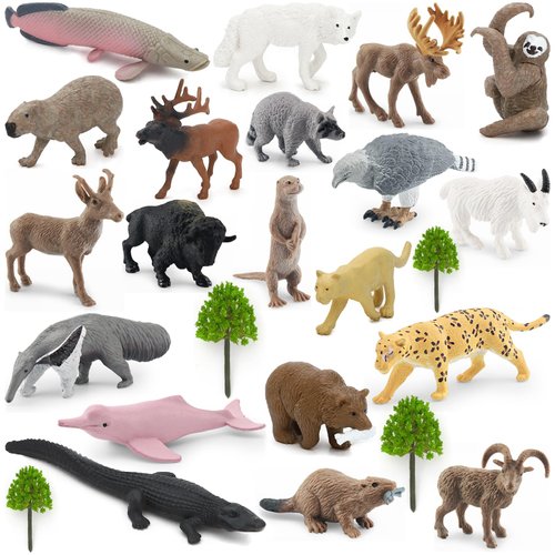 ONEST 24 Pieces Rainforest Animals Figures Toys Figurines Playset Wild Animals Figurines Realistic Detailed Plastic Animal Figures Hand Painted Tiny Animals Toys for Toddlers Kids Children