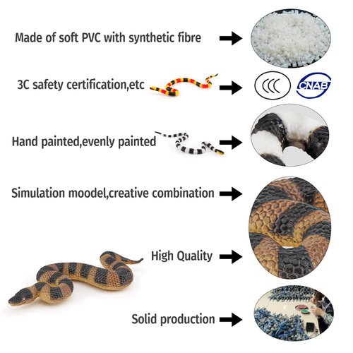 Atralo Service Snake Figures Wild Life Jungle Animal Model Playsets 3 PCS Coral Snake Figurines Party Favors Toys for Boys Girls Kids Toddlers