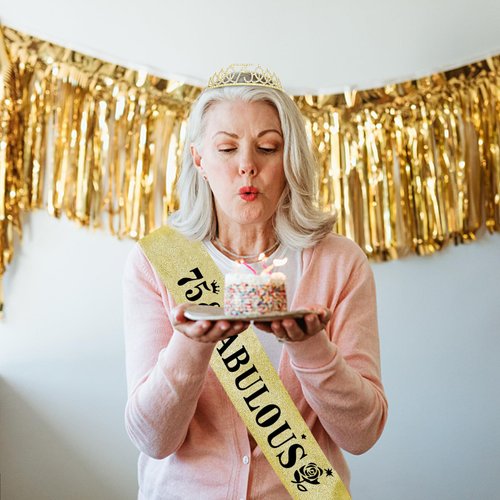 75th Birthday Sash and Tiara for Women, Womens 75th Birthday Gifts, 75th Birthday Sash and Crown Set, Happy 75th Birthday