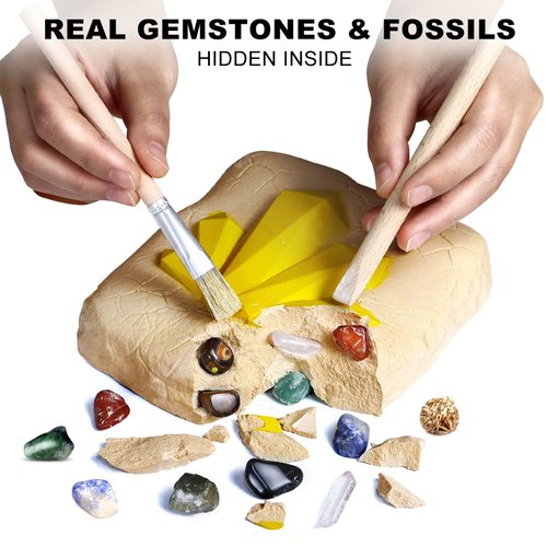 CAPKIT Gemstone Gem Dig Kit, STEM Educational DIY Toys Science Kit- Dig Up 15 Unique Real Gemstone, Rocks, Mining Unique Gifts, Archaeology- Best Gifts for Boys Girls Kid Toys