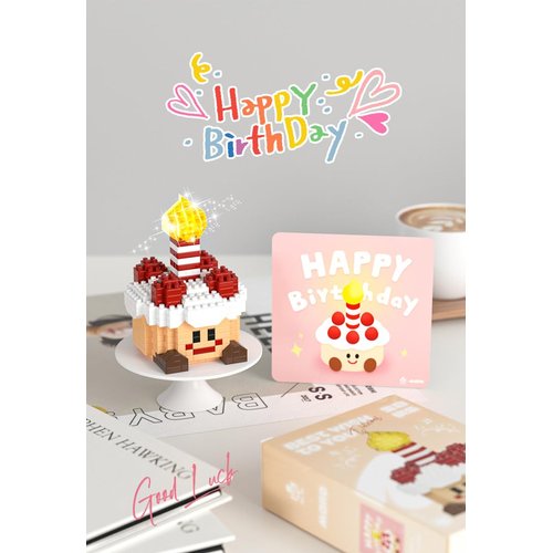Wuroaci Strawberry Shortcake Happy Cake Party - Cute Cake Series Mini Bricks Micro Building Kit Toys, Desktop Ornaments Compatible with Nano for Kids