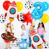 Toy Themed Number 3 Balloon, Happy Birthday Balloon, Colorful Balloons with Rocket Balloon and Cowboy Hat Balloon, Rainbow Balloons for Kids Birthday Party (3)
