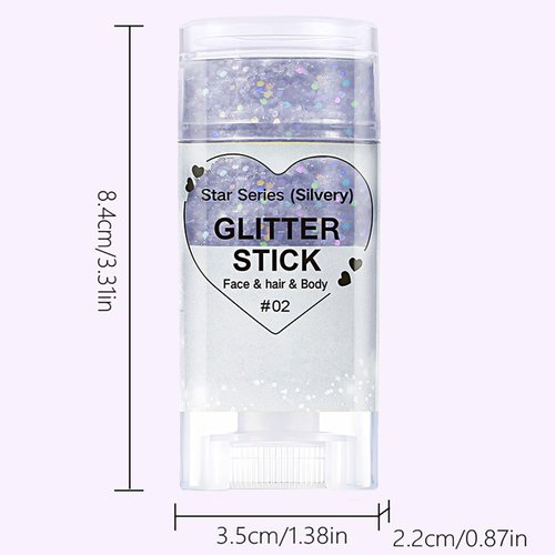 Paminify Silver Face Glitter Stick, Chunky Sequins Body Glitter Rave Music Festival Outfits for Kids and Women,Body Paint for Hair Eye Clavicle, Waterproof Shimmer Accessories for Parties & Events