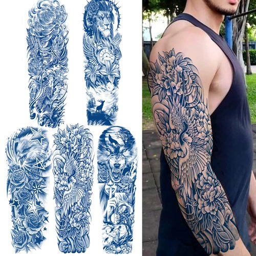 Aresvns 5 Sheets Semi Permanent Sleeve Tattoo for Men and women, Realistic Temporary Tattoos Full Arm Waterproof & Long-Lasting 1 Week Christmas Gift
