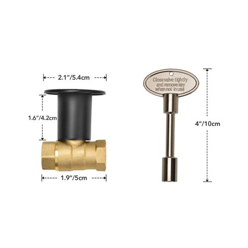 Skyflame 1/2 Inch Straight Gas Key Valve Kit for Fire Pit Fireplace with Flange and 3 Inches Key, Flat Black