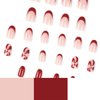 Christmas Press on Nails Short, French Red Glitter Christmas Candy Cane Fake Nails with Design Oval Nails for Women New Year Acrylic False Nail Kits Static Stick on Nails Reusable Full Cover 24Pcs