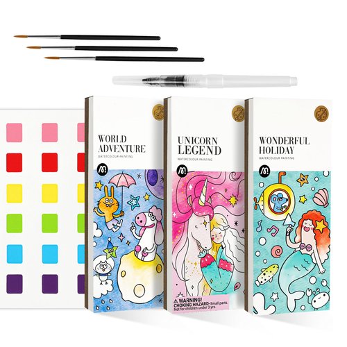 Watercolor Painting Coloring Books Arts & Crafts Kit, Pocket Watercolor Paint Bookmarks Mess Free Paint with Water Set, Travel Activities Art Supplies Party Favors Exchange Birthday Gifts for Kids