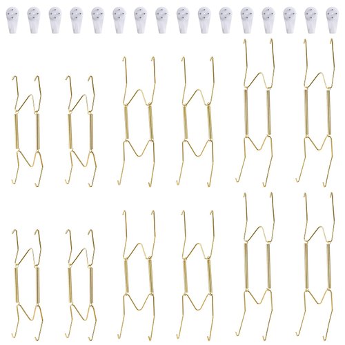 Fasunry 12 Pack Plate Hangers, 6 8 10 Inch Wall Plate Hangers and 16 Pack Wall Hooks, Compatible 6 to 10.5 Inch Decorative Plates, Antique China, Antique Plates and Arts
