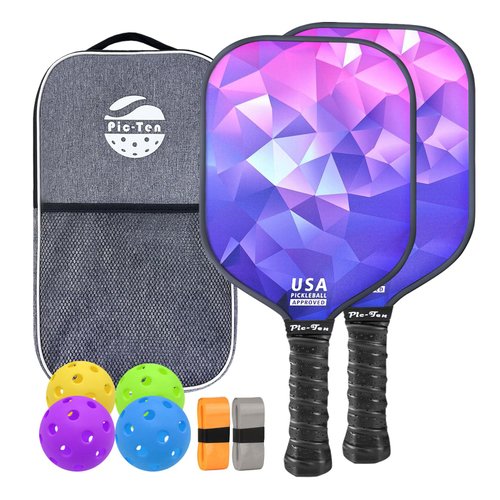 Pic-Ten 16MM USAPA Approved Lightweight Pickleball Set Durable Fiberglass Surface (CHS), Polypropylene Honeycomb Core, Anti-Slip Sweat-Absorbing Grip,Set for Beginners & Pros
