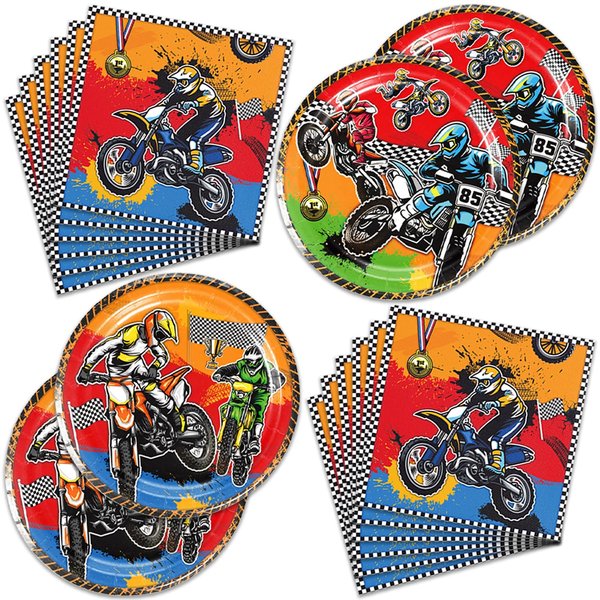 40PCS Dirt Bike Theme Party Supplies -20 Napkin and 20 Plates Perfect for Dirt Bike Birthdays Party Decoration