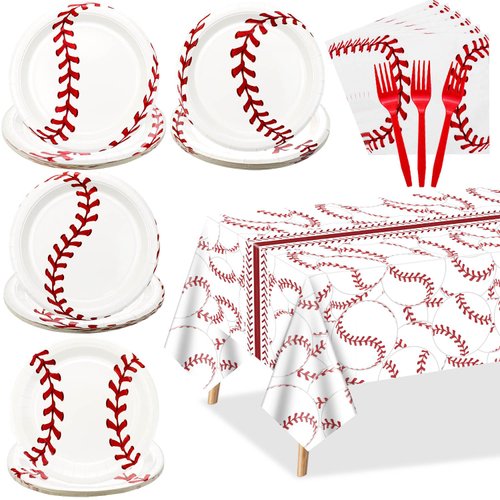 Baseball Party Decorations - 81Pcs Baseball Plates and Napkins Sets, Baseball Tablecloth for Sports Fans Kid Adult Baseball Birthday Party Supplies, Serve 20
