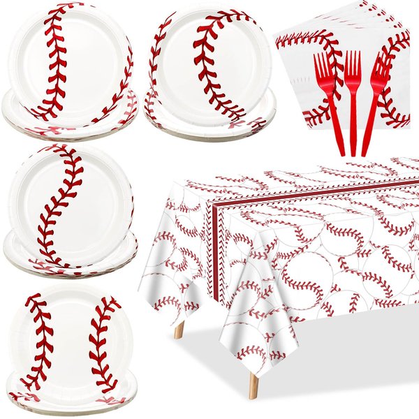 Baseball Party Decorations - 81Pcs Baseball Plates and Napkins Sets, Baseball Tablecloth for Sports Fans Kid Adult Baseball Birthday Party Supplies, Serve 20