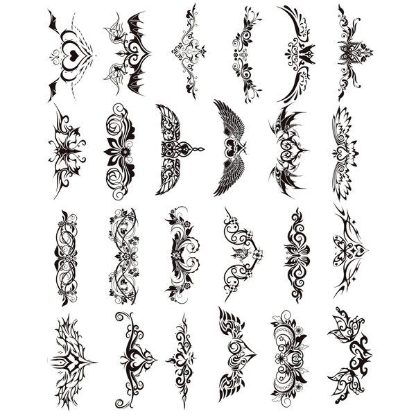 Naughty Bold Girl Tattoos - 24-Sheet Black Flower Wing Temporary Tattoos for Women Ladies Girls, Fun for Lower Back Legs Arms Butt Stomach Fake Tattoo