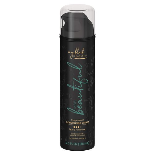 My Black is Beautiful Leave In Conditioner, Type 3 Tangle Slayer, Sulfate Free Conditioning Cream, for Curly Hair with Coconut Oil, Honey and Turmeric, 6.3 fl oz