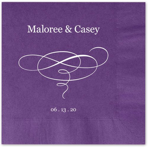 Elegant Swirl Personalized Cocktail Napkins / 100 Purple Custom Printed Paper Napkins / 4 3/4" x 4 3/4" Violet Beverage Napkins