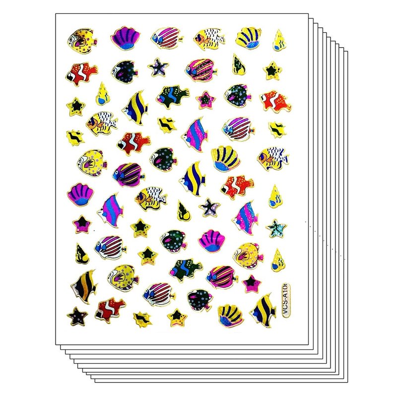 Stickers Glitter Pack 10 Sheets Tropical Fish Seashell Animal Cartoon ...
