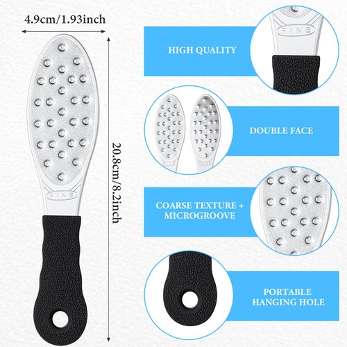 2 Pcs Stainless Steel Foot Scraper Metal Foot File Double Sided Foot File Callus Remover Professional Foot Rasp Scrubber for Wet or Dry Skin Easy to Clean Pedicure Tool Heel (Black)