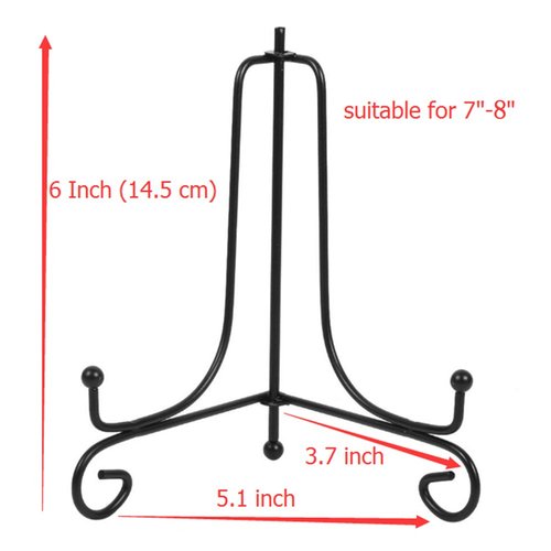 (4 Pack) 6" Iron Display Stand, Black Iron Easel Plate Display Photo Holder Stand, Displays Picture Frames, Cookbooks, Decorative Plates, Tablets and Art