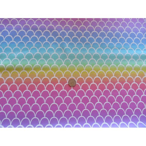 Multi Colored Fish Scale Design Purple and Aqua Cotton Fabric