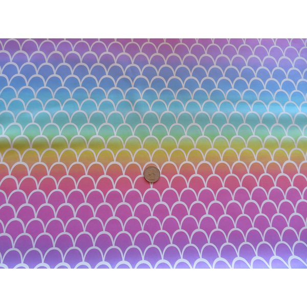 Multi Colored Fish Scale Design Purple and Aqua Cotton Fabric