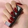 iBeautying Press on Nails - Press On Nails - Burgundy Claret Red Pure Color False Nails | UV Gel Finish Short Square Solid Reusable Fake Nails in 10 Sizes - 24 Nail Kit with Jelly Glue Pad