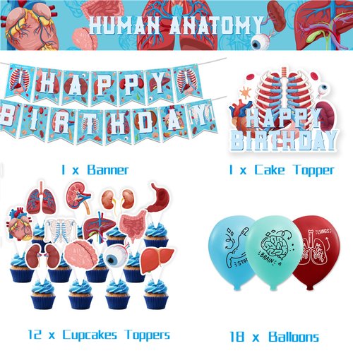Human Anatomy Party Decorations Human Anatomy Body Part Birthday Decorations Includes Human Anatomy Happy Birthday Banner, Cake Topper, Cupcake Topper, Balloons