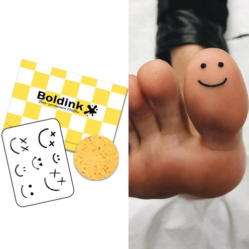 Boldink Semi-permanent tattoos, realistic fake tattoos, last 7-15 days, waterproof non-reflective temporary tattoo stickers, cruelty-free, uniquely designed exquisite packaging（Smiley Face 2）