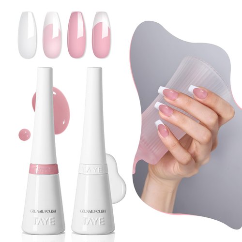 TAYE Jelly Pink White French Gel Nail Polish Set, 2 Colors White, Jelly Pink Gel Nail Polish for French Tip Nails Art Nail, LED Required UV, Art Manicure Salon Diy at Home