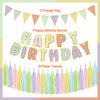 Macaron Happy Birthday Banner Pastel Birthday Party Decorations Happy Birthday Banner Triangle Flags with Paper Tassel Garland for Women Girls Party Supplies