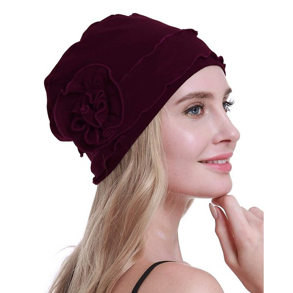 osvyo Chemo Headwear Turban Cap for Women - Cancer Beanie Hair Loss Sealed Packaging Wine
