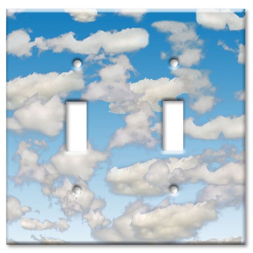 Art Plates - Double Gang Toggle OVERSIZE Switch Plate - OVER SIZE Decorative Metal Wall Plate - Clouds - (Made in USA)