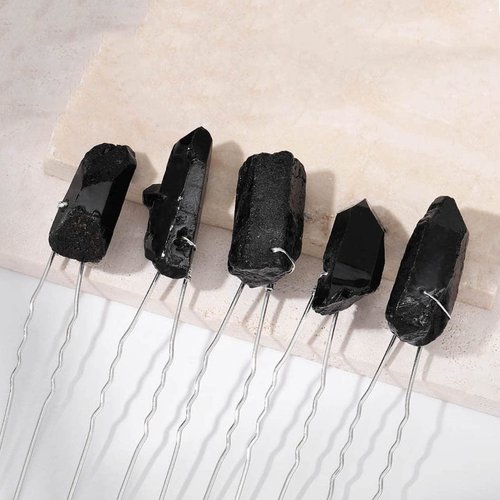 Casdre Crystal Bride Wedding Hair Pins Quartz Bridal Hair Pieces Rhinestone Hair Accessories for Women and Girls(Pack of 5) (B Black)