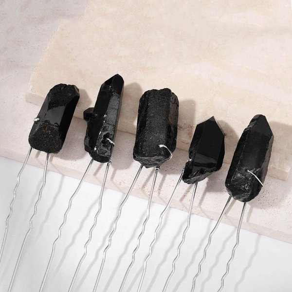Casdre Crystal Bride Wedding Hair Pins Quartz Bridal Hair Pieces Rhinestone Hair Accessories for Women and Girls(Pack of 5) (B Black)