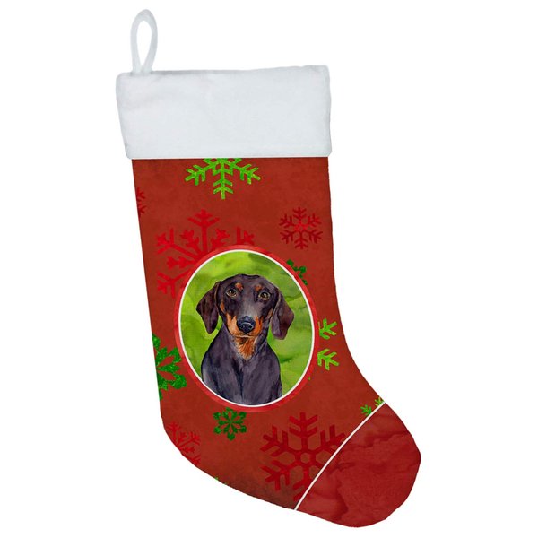 Caroline's Treasures LH9313-CS Dachshund Red and Green Snowflakes Holiday Christmas Christmas Stocking Fireplace Hanging Stockings Christmas Season Party Decor Family Holiday Decorations