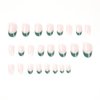 24Pcs Short Glossy Almond Press on Nails with French Green Design, Full Cover Acrylic False Nails, Nail Tips, Nail Art Kit with Glue for Women