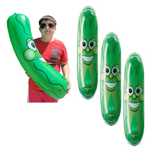 Giant Jumbo 36" Green Inflatable Smiling Pickle Head (3 FEET) Vinyl. Blow Up Face Beach Pool Float Noodle Gag Prank Joke Party Decoration DJ Promo Dance Give Away Cucumber (3 Pack)