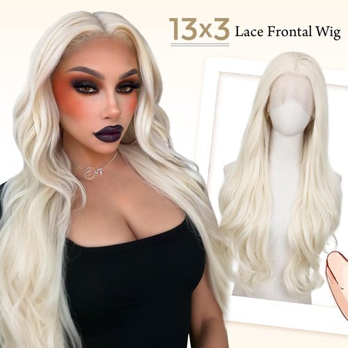 Lady Miranda 26 Inch 13×3 Platinum Blonde Wig Synthetic Lace Front Wig HD Lace Front Wigs 180% Density Synthetic Lace Front Wigs Pre Plucked Natural Blonde Lace Front Wigs Synthetic Hair For Women
